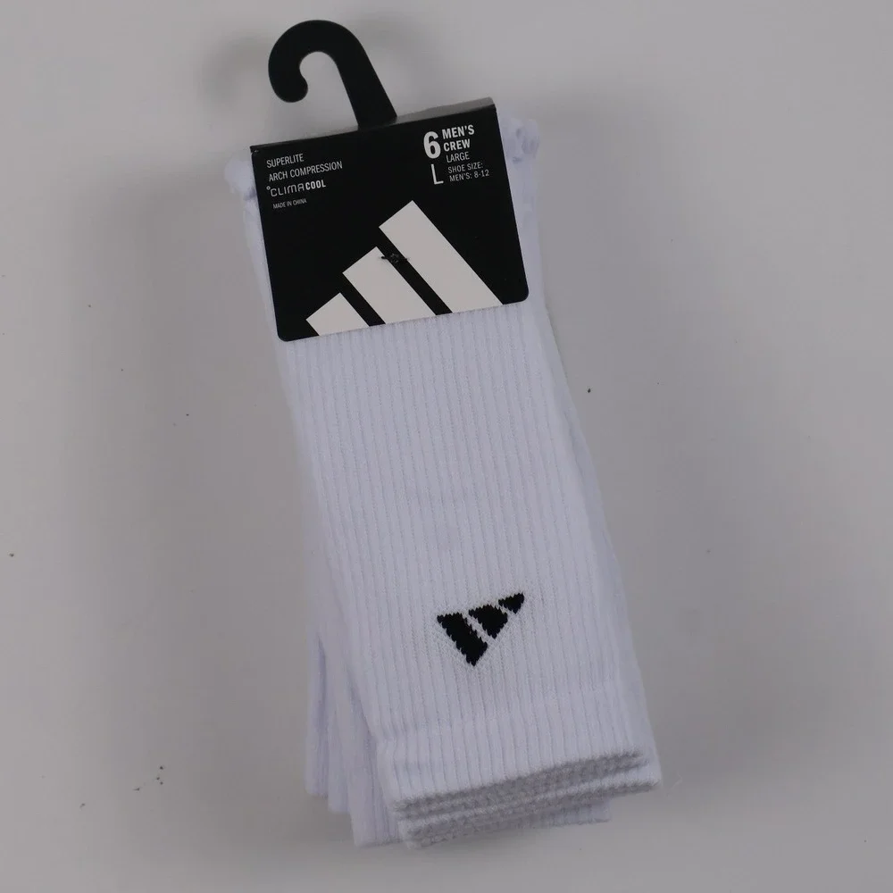 Adidas Socks Superlite Arch Compression Climacool White 6 Pack Large Mens NWT